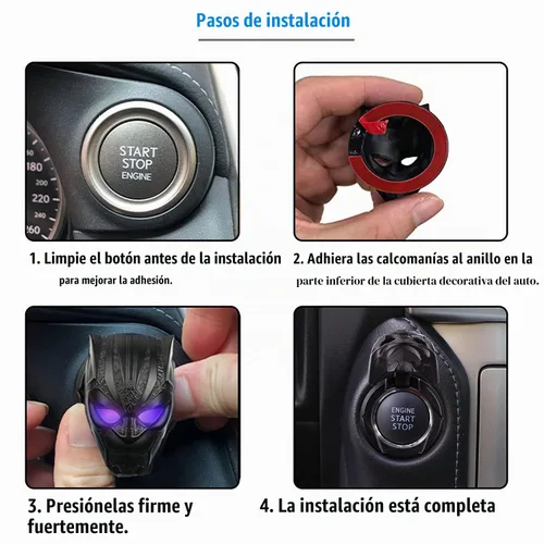 Vista 4 de Anillo de botón de arranque y parada de encendido del motor de coche, cubierta protectora universal anti arañazos decorativos