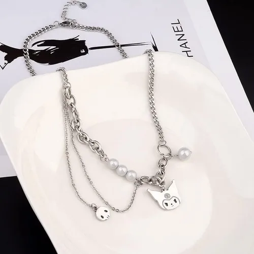 Vista 7 de Collar con colgante de personaje de dibujos animados de acero inoxidable para mujeres, adolescentes, niñas, mejores amigos, mejores amigos, regalo