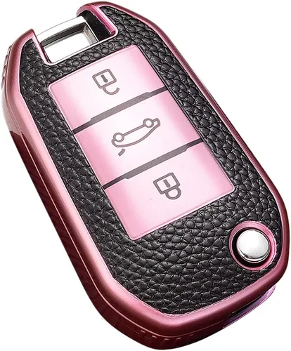 Vista 3 de Funda de cuero TPU con textura para llave de coche con llavero para Peugeot 107 108 207 208 301 508 2008 Citroen C4 C3 C5 Picasso Xsara, funda