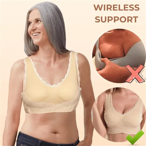 Vista 2 de Libeza - Brasier de corsé, cómodo brasier con hebilla frontal cruzada lateral, brasier de encaje, brasier con hebilla para mujer