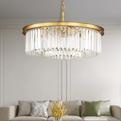 Vista 2 de Candelabros de cristal de cobre, lámparas de techo modernas y contemporáneas, mini candelabro de 3 niveles, 8 luces colgantes, iluminación colgante