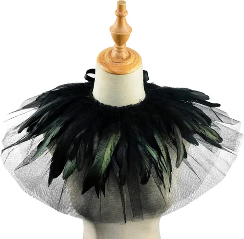 Vista 2 de HOMELEX Gargantilla de plumas con plumas naturales victorianas góticas para Halloween
