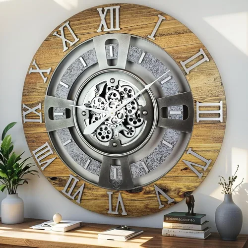 Vista 23 de ImprovingLife The Gears Reloj de pared con engranajes móviles reales línea Inglaterra (Verde Aguamarina, 24 pulgadas (60 cm))