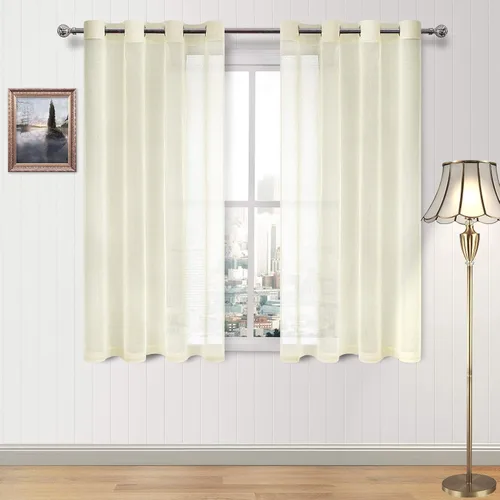 Vista 108 de DWCN Cortinas traslúcidas color verde frijol para sala de estar y dormitorio - Cortinas voile con aspecto de lino sintético con ojales en la parte