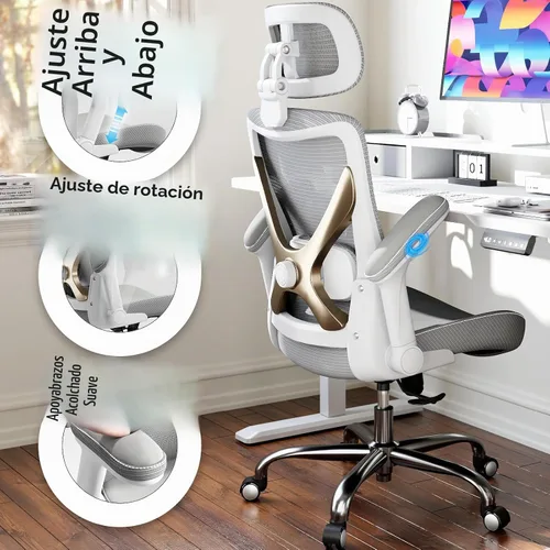 Vista 4 de Ergalithic Silla de Oficina para Casa Ergonómica de Escritorio - Silla de Computadora en Forma de X de Malla con Cuero de PU, Soporte Lumbar Gris