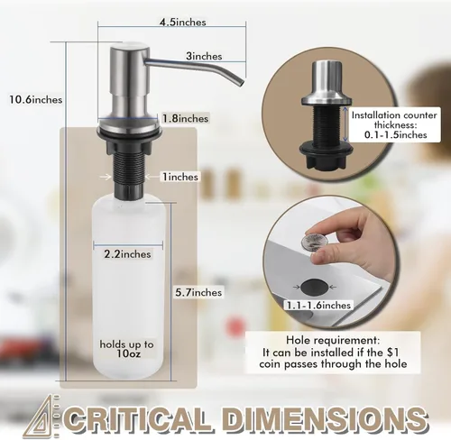 Vista 5 de Kitchen Faucet-WEWE - Grifo de fregadero de cocina con rociador extraíble de acero inoxidable de níquel cepillado con dispensador de jabón integrado