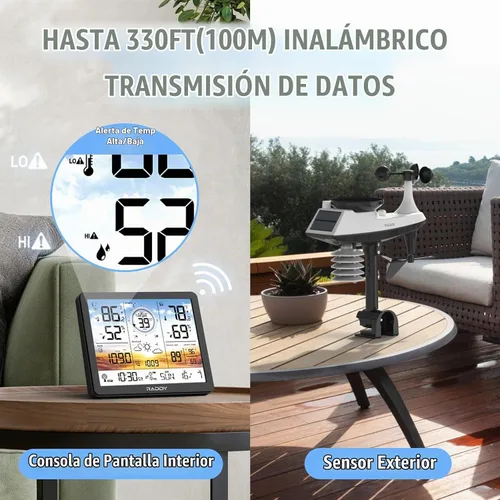 Vista 5 de Estación meteorológica inalámbrica Raddy AG7, reloj atómico con pantalla a color Termómetro higrómetro interior exterior, pronóstico del tiempo