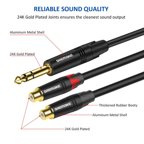 Vista 2 de Cable de conexión RCA a 0.250 in Y, 3 pies TRS 0.250 in 1/4 pulgadas a 2 RCA Plug Audio Insert Cable de 1/4 pulgadas macho a doble RCA hembra, cable