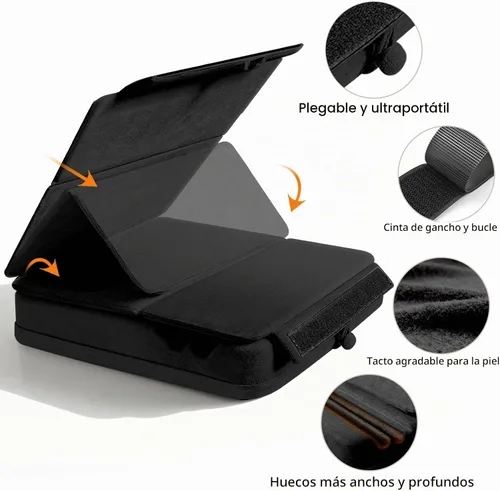 Vista 5 de Soporte de almohada para tablet con almacenamiento, soporte plegable para iPad para Lep, cama, sofá y escritorio, base suave con bolsillo y soporte