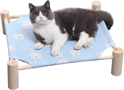 Vista 9 de Pozico Hamaca Cama para Gatos/Perros, Cama para Gatos, Camas Elevadas de Madera para Perros para Interiores y Exteriores, Catres Elevados para Gatos