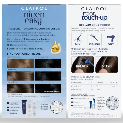 Vista 2 de Clairol Nice'n Easy 2 - Tinte permanente negro para el cabello y retoque de raíces, paquete múltiple