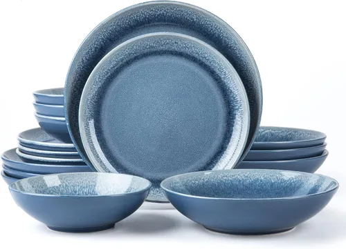 Vista 10 de ARORA SKUGGA Juego de vajilla redonda de cerámica de 16 piezas de 4, platos, platos pequeños, cuencos y tazas - Negro mate (472979)