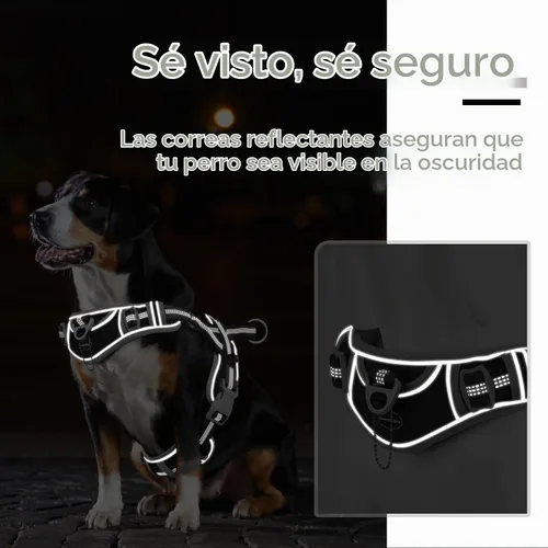 Vista 5 de ADVENTUREMORE Arnés para perro mediano - sin tirones, chaleco reflectante ajustable con asa de clip frontal para entrenamiento y caminata - Negro Al