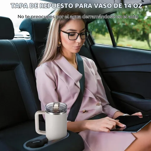 Vista 7 de Tapa de Repuesto a Prueba de Fugas de 14 oz para Vaso Stanley Cup de 14 onzas, Paquete de 2 Tapas con Pajita Abatible a Prueba de Derrames