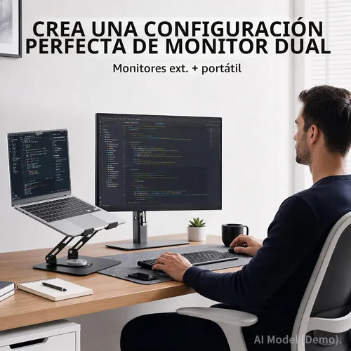 Vista 7 de SOUNDANCE Soporte giratorio 360 para laptop, elevador ajustable, 10-17 Negro