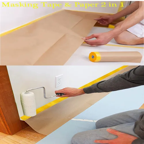 Vista 2 de Papel de enmascarar, papel de enmascaramiento de pintura con adhesivo, rollo de papel para pintores de 20 pulgadas x 50 pies, papel para pintores