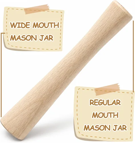 Vista 2 de Jucoan 6 Pack Glass Fermentation Weights with Easy Grip Handle for Wide Mouth Mason Jars and 1 Pcs Beech Wood Vegetable Tamper Sauerkraut Pounder