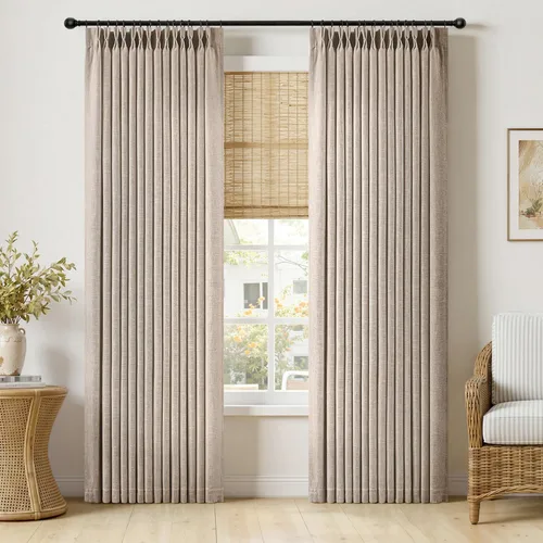 Vista 14 de MIULEE Cortinas de lino gruesas con pinzas plegadas de 96 pulgadas de largo, 2 paneles para sala de estar y dormitorio, cortinas de ventana Natural