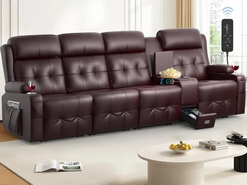 Vista 16 de Sofá reclinable de dos plazas, asientos de cine en casa, sofá reclinable con USB, consola central, sillón reclinable de pared para caravana