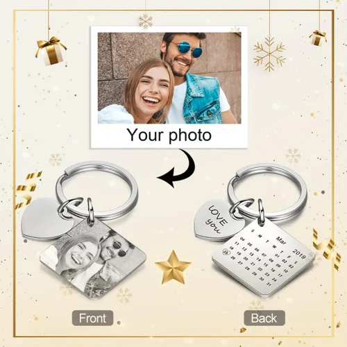 Vista 4 de Llavero unisex personalizable con calendario, foto o grabado
