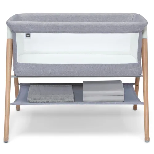Vista 10 de Delta Children Simmons Kids Koi by The Bed Moisés con malla transpirable y patas de madera de haya natural, gris paloma