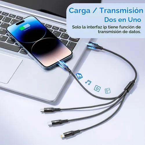Vista 3 de RULUS Cable de carga múltiple corto [2 unidades/13.8 in], cable multiUSB 4 en 1, cable de carga rápida trenzado, cable de carga USB universal
