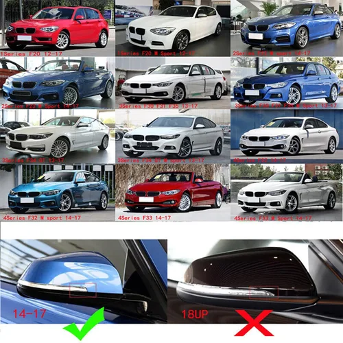 Vista 9 de Cubiertas de espejo de puerta, tapas de repuesto para espejo retrovisor compatible con BMW F20 F22 F23 F30 F31 F32 F33 F36 F87 M2 X1 E84