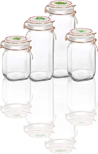 Vista 7 de Circleware Recipientes de vidrio con tapas herméticas de cierre hermético de cerámica blanca, juego de 4, recipientes para conservar alimentos