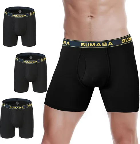 Vista 8 de SUMABA Calzoncillos tipo bóxer de pierna larga para hombre, con bolsa que no se suben para hombre 1 paquete: verde militar02