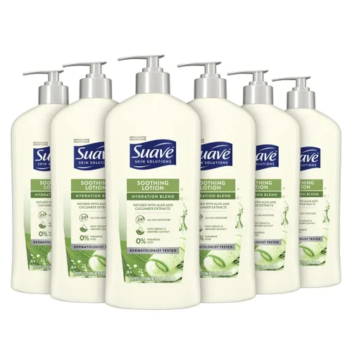 Vista 10 de Suave Loción calmante de hidratación para manos y cuerpo con aloe vera que refresca la piel seca, de absorción rápida, crema hidratante intensiva