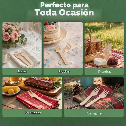 Vista 8 de LotFancy Tenedores desechables, 100 tenedores de madera, 6.2 pulgadas, biodegradables compostables, ideales para camping, picnic, cenas, suministros