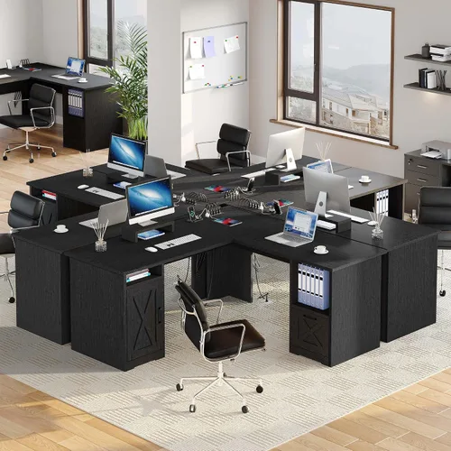 Vista 7 de YITAHOME Escritorio en forma de L con tomas de corriente, escritorio de computadora de esquina de 60 pulgadas con cajón para archivos, escritorio