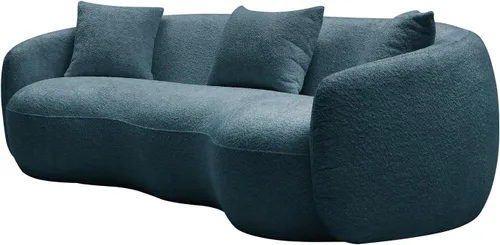 Vista 4 de Moderno sofá curvado de 4 asientos en tela transpirable 93.6 pulgadas de ancho elegante sofá de sala de estar con marco de madera maciza