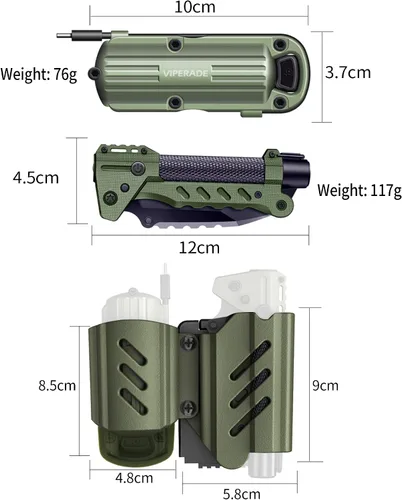 Vista 6 de VIPERADE VAK6 Multiherramienta de supervivencia con cuchillo plegable, linterna LED, encendido por pulso y generador de manivela, cuchillo