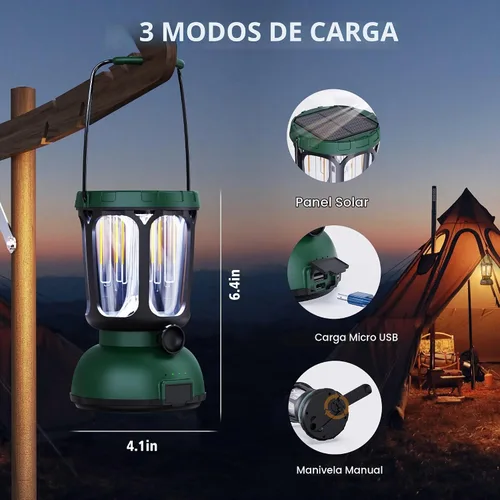 Vista 5 de Raynic Linterna de Camping LED 6000, 650LM Linterna Recargable con Manivela Manual y Batería Solar, Luces de Emergencia para Fallas de Energía
