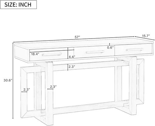 Vista 2 de Quarte Elegante mesa consola con tres cajones de almacenamiento, mesa de sofá extra larga para entrada, pasillo, sala de estar, vestíbulo, pasillo