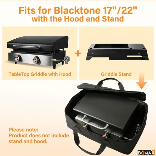 Vista 2 de BQMAX Bolsa de transporte y cubierta de parrilla de repuesto para Blackstone 5510 de 22" de mesa con capucha/tapa, cubierta de parrilla impermeable