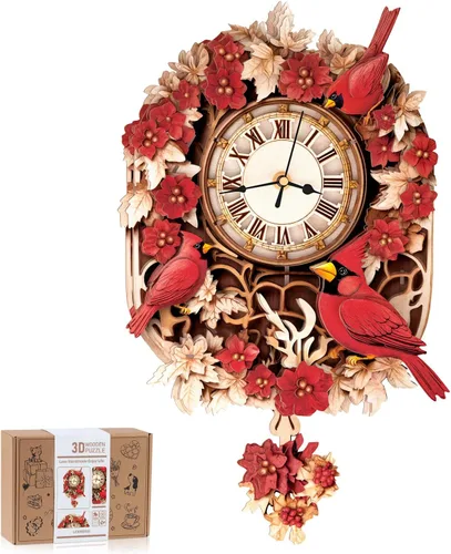 Vista 18 de Rompecabezas de madera 3D para adultos, rompecabezas 3D reloj bulldog (con péndulo) 32 piezas, rompecabezas de madera para principiantes