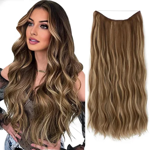 Vista 18 de SARLA Extensión de Cabello con Alambre Invisible con 3 Clips Pieza de Cabello Sintética Corta de Ondas de Playa Diadema Transparente Ajustable