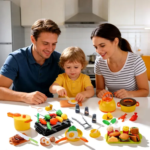 Vista 7 de CUTE STONE Juego de cocina para niños 73PCS con comida de simulación y Amarillo