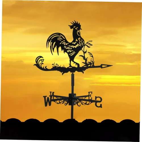 Vista 3 de Happyyami Paleta de viento de gallo en la azotea de la azotea, indicador de dirección del viento de metal retro, decoración de arte de jardín
