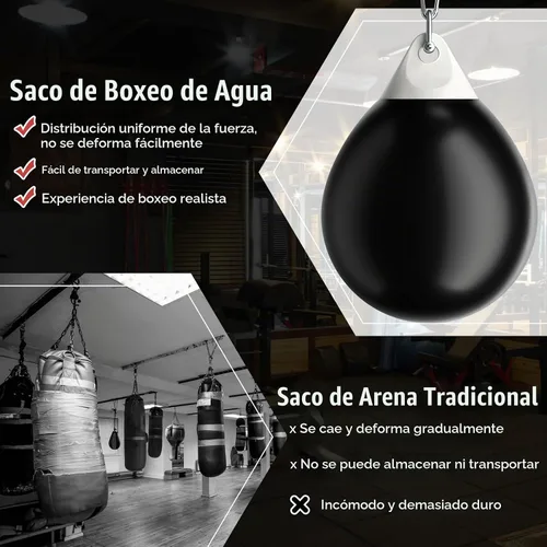 Vista 8 de GYMAX Saco de boxeo, bolsa de agua con inyector de agua y accesorios para colgar, bolsa de boxeo plegable resistente para gimnasio en casa,