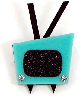 Vista 5 de Vintage Style TV Brooch, Aqua Blue 1950s Mid Century Modern Television Brooch Pin