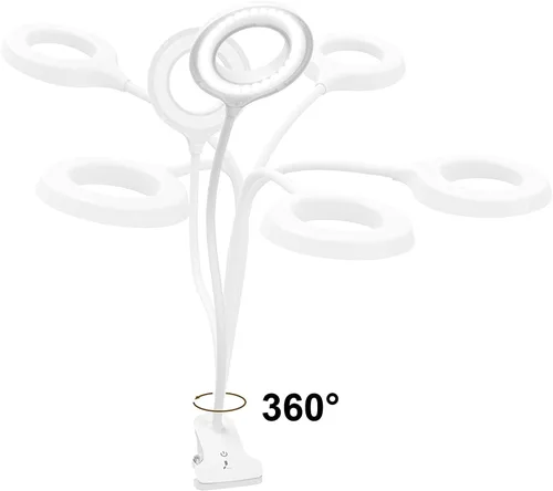 Vista 3 de JKSWT - Lámpara de escritorio, luz de lectura con clip, anillo de luz LED con 3 modos de color, 9 atenuadores de brillo, 60 LED, panel de control