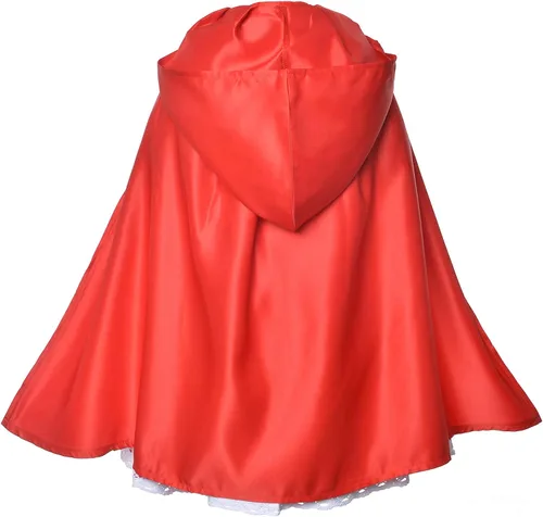 Vista 4 de Vestido rojo con capucha disfraz de Navidad para niñas con capa diadema bolsa 2-12 años