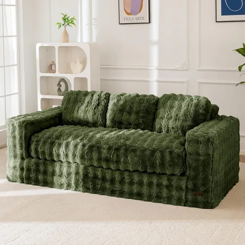 Vista 10 de MAXYOYO Sofá de 3 plazas para sala de estar, sofá sin hueso, cómodo puf con burbujas para apartamento, no necesita montaje, color beige