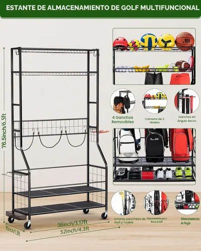 Vista 2 de FHXZH Golf Bags Storage Garage Organizer - Stand for Single Golf Bags, Clubs, and Equipment Accessories with Wheels