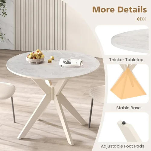 Vista 7 de Byroce - Mesa de comedor redonda de 36 pulgadas para 2-4, mesa de cocina de granja con parte superior de mármol y patas de madera maciza, mesa