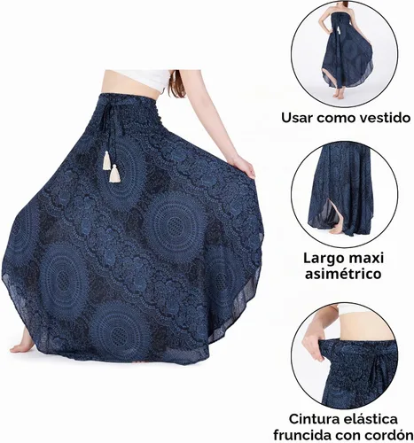 Vista 5 de Lannaclothesdesign - Falda larga para mujer de estilo bohemio, gitano, hippie, ropa de falda boho Rosa doble negra