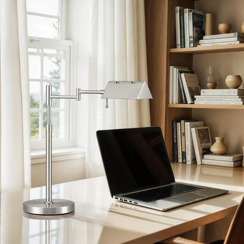 Vista 2 de VONLUCE Lámpara LED de escritorio, lámpara de mesa de metal ajustable de estilo industrial, lámpara de lectura regulable para sala de estar